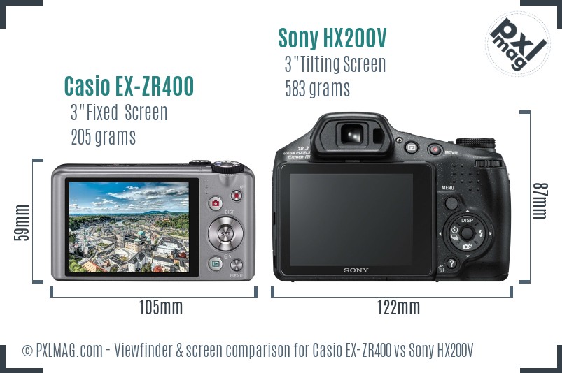 Casio EX-ZR400 vs Sony HX200V Screen and Viewfinder comparison