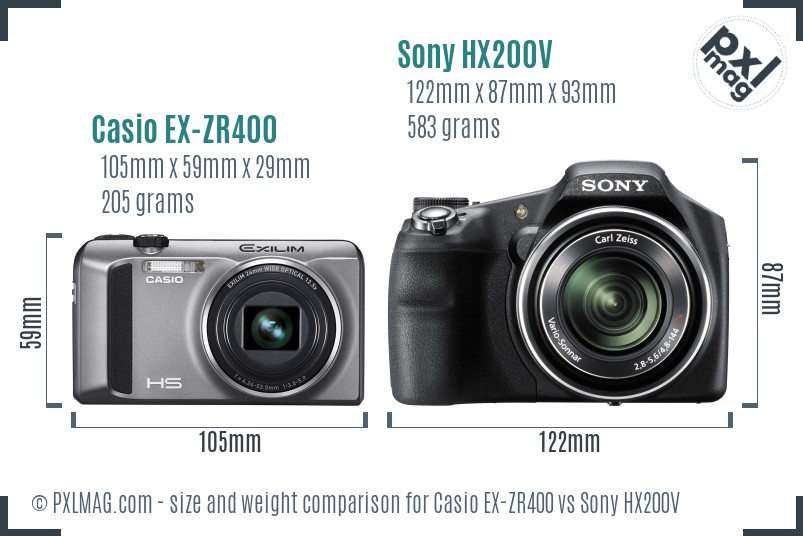 Casio EX-ZR400 vs Sony HX200V size comparison