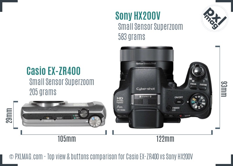 Casio EX-ZR400 vs Sony HX200V top view buttons comparison