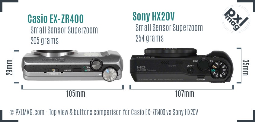 Casio EX-ZR400 vs Sony HX20V top view buttons comparison