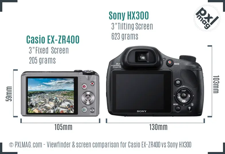 Casio EX-ZR400 vs Sony HX300 Screen and Viewfinder comparison