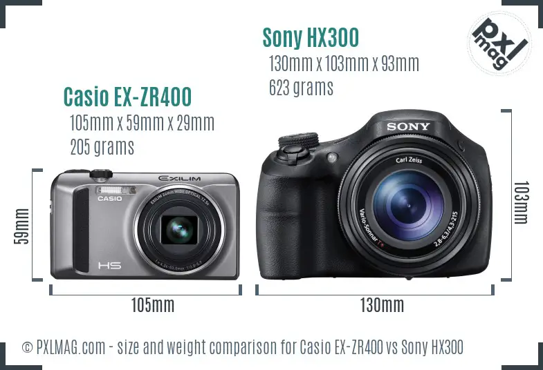 Casio EX-ZR400 vs Sony HX300 size comparison
