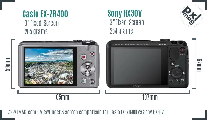 Casio EX-ZR400 vs Sony HX30V Screen and Viewfinder comparison