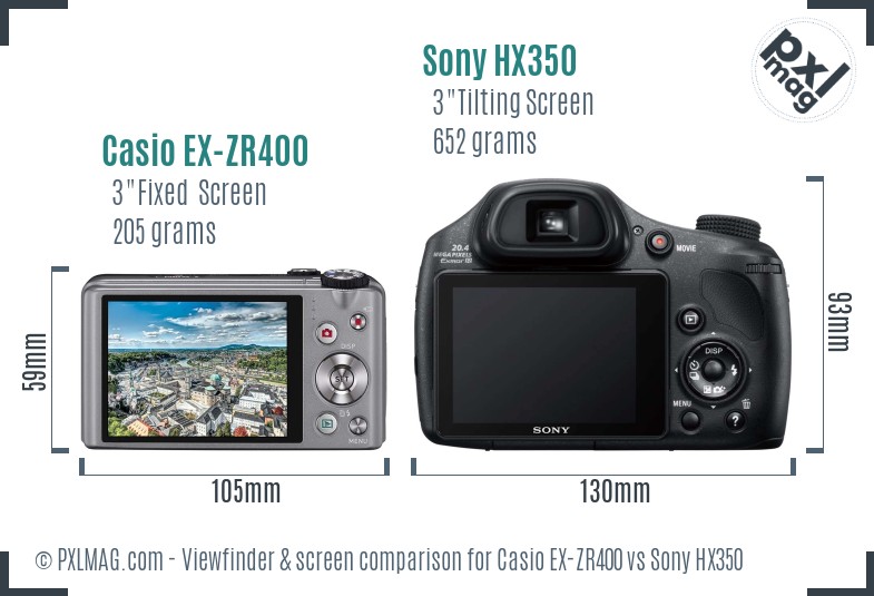 Casio EX-ZR400 vs Sony HX350 Screen and Viewfinder comparison