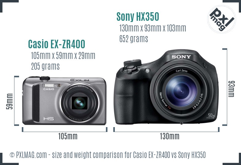 Casio EX-ZR400 vs Sony HX350 size comparison Casio EX-ZR400 vs Sony HX350 size comparison