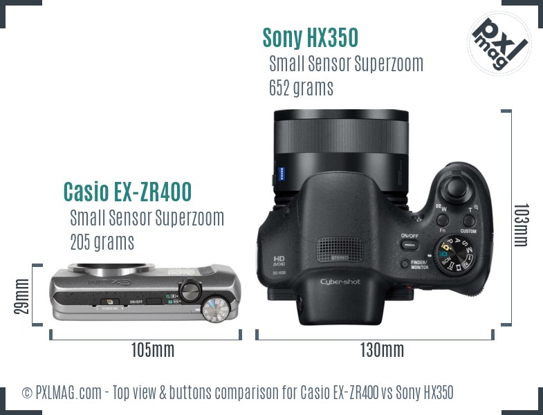 Casio EX-ZR400 vs Sony HX350 top view buttons comparison