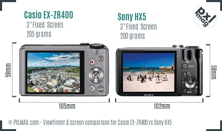 Casio EX-ZR400 vs Sony HX5 Screen and Viewfinder comparison