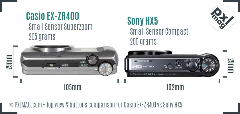 Casio EX-ZR400 vs Sony HX5 top view buttons comparison