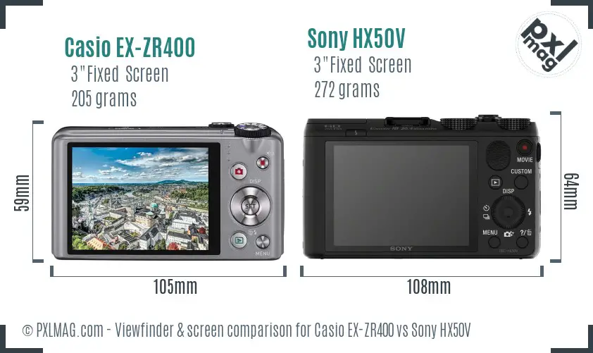 Casio EX-ZR400 vs Sony HX50V Screen and Viewfinder comparison Casio EX-ZR400 vs Sony HX50V Screen and Viewfinder comparison