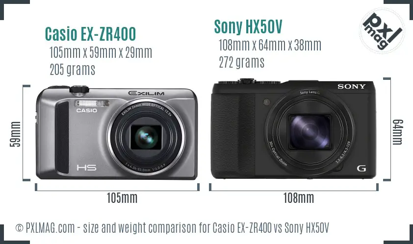 Casio EX-ZR400 vs Sony HX50V size comparison Casio EX-ZR400 vs Sony HX50V size comparison
