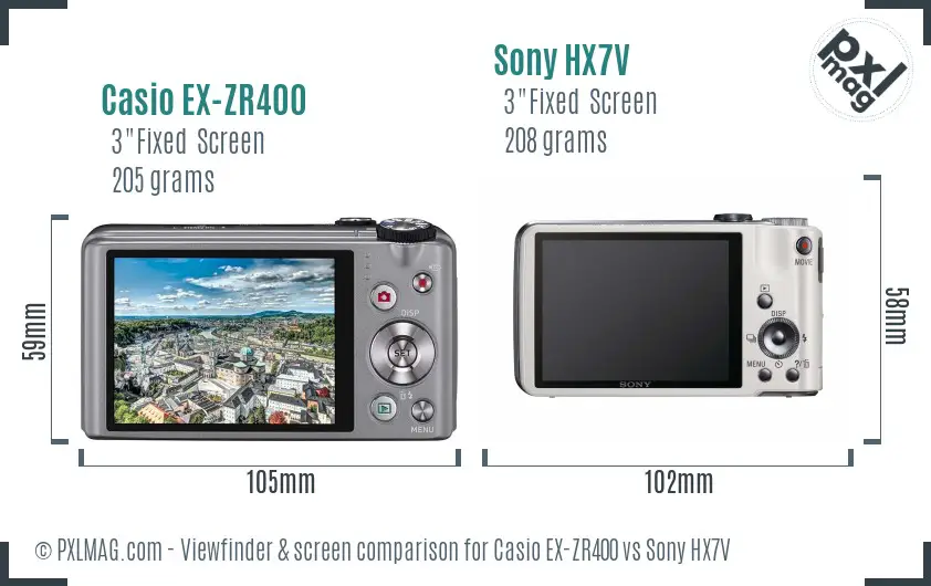 Casio EX-ZR400 vs Sony HX7V Screen and Viewfinder comparison