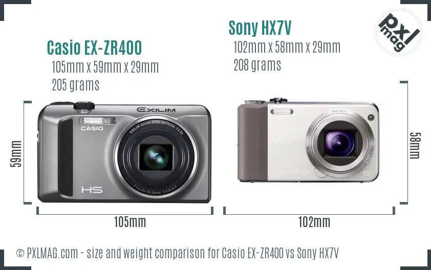 Casio EX-ZR400 vs Sony HX7V size comparison