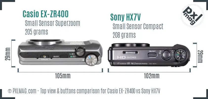 Casio EX-ZR400 vs Sony HX7V top view buttons comparison