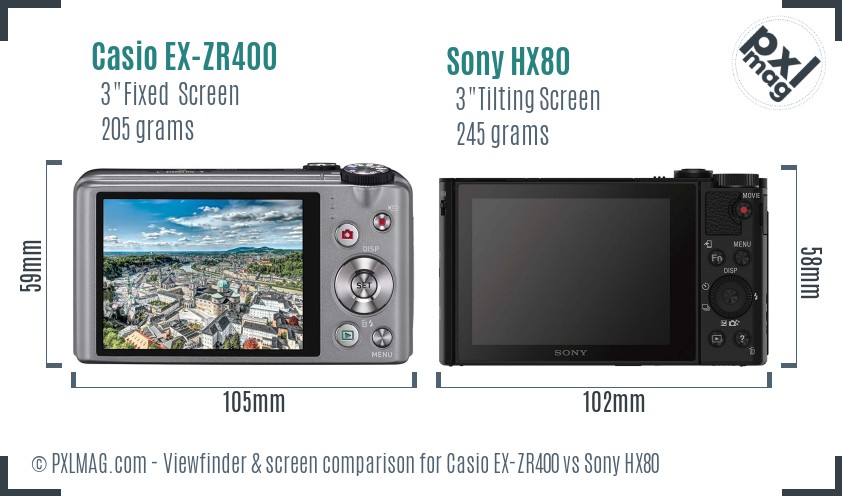 Casio EX-ZR400 vs Sony HX80 Screen and Viewfinder comparison