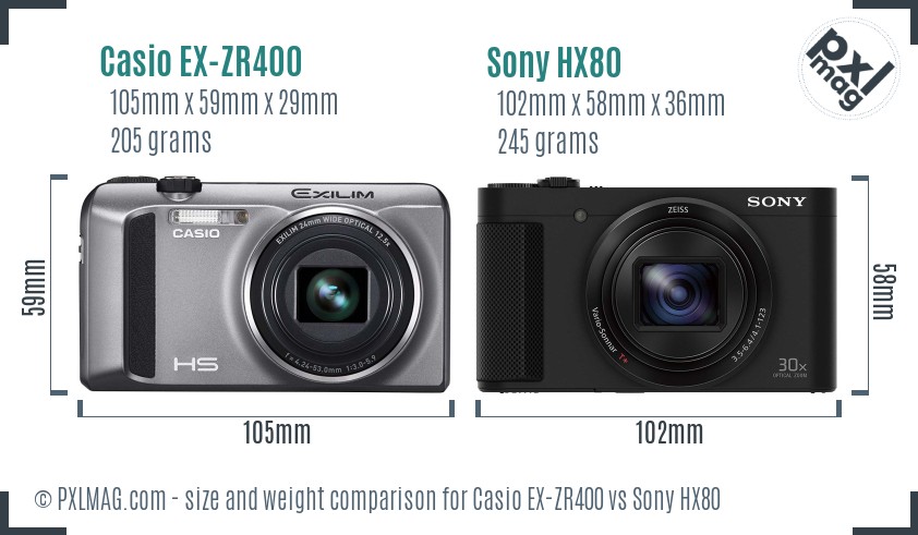 Casio EX-ZR400 vs Sony HX80 size comparison Casio EX-ZR400 vs Sony HX80 size comparison