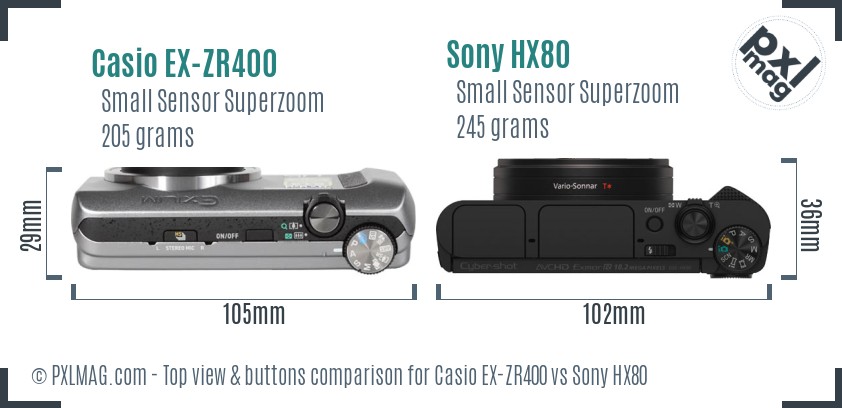 Casio EX-ZR400 vs Sony HX80 top view buttons comparison
