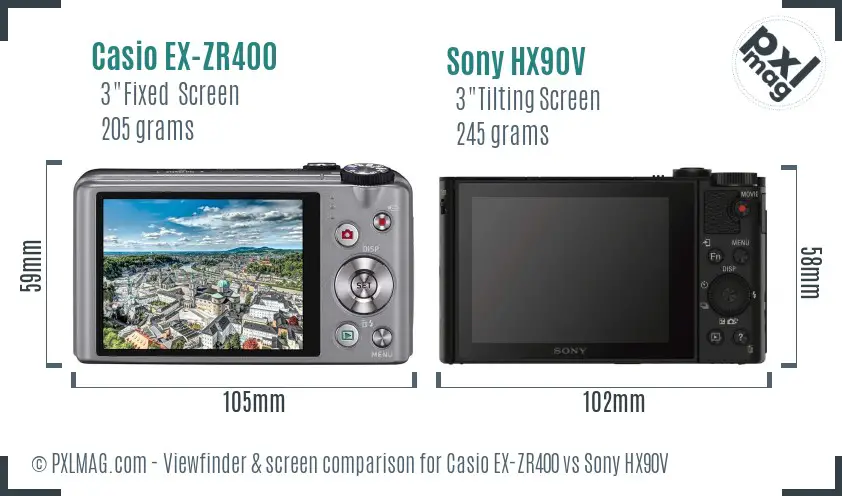 Casio EX-ZR400 vs Sony HX90V Screen and Viewfinder comparison