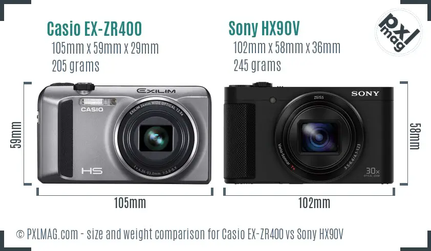 Casio EX-ZR400 vs Sony HX90V size comparison