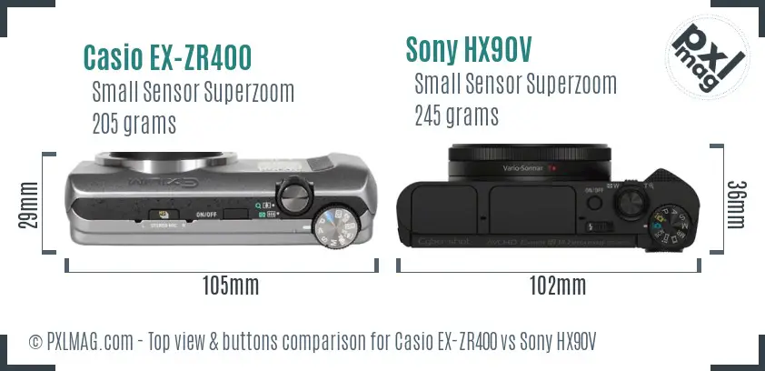 Casio EX-ZR400 vs Sony HX90V top view buttons comparison