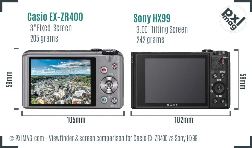 Casio EX-ZR400 vs Sony HX99 Screen and Viewfinder comparison