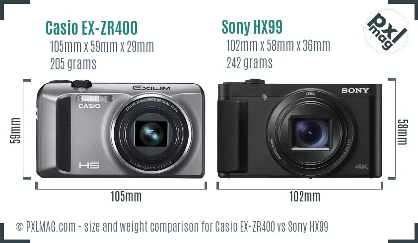 Casio EX-ZR400 vs Sony HX99 size comparison