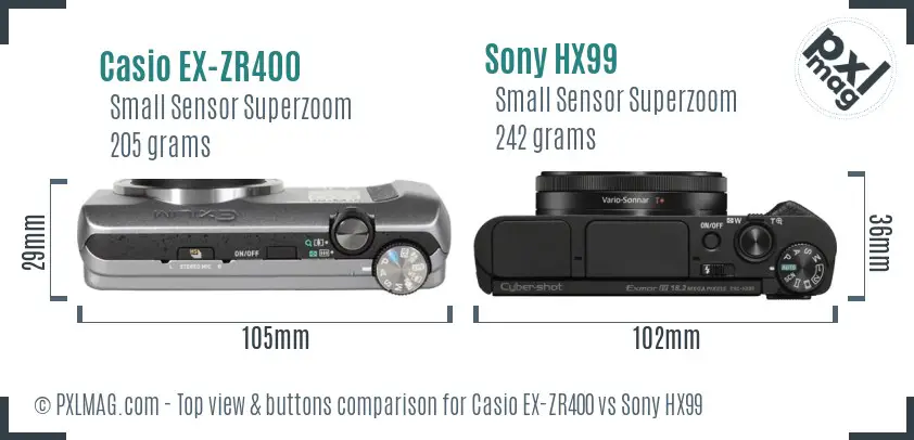 Casio EX-ZR400 vs Sony HX99 top view buttons comparison