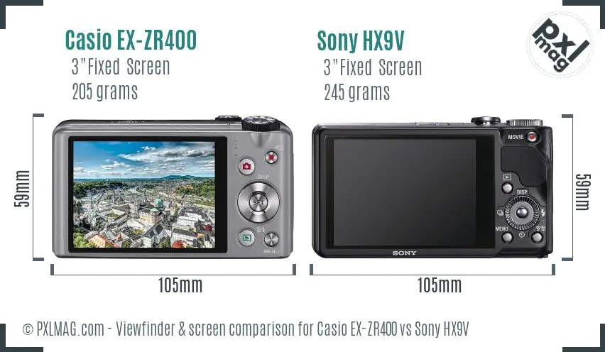 Casio EX-ZR400 vs Sony HX9V Screen and Viewfinder comparison