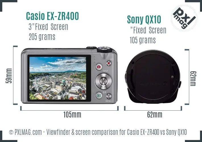 Casio EX-ZR400 vs Sony QX10 Screen and Viewfinder comparison