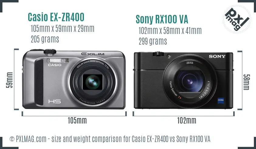 Casio EX-ZR400 vs Sony RX100 VA physical size and ergonomics comparison