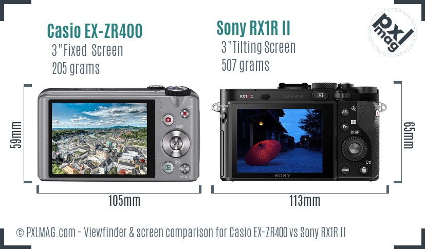 Casio EX-ZR400 vs Sony RX1R II Screen and Viewfinder comparison