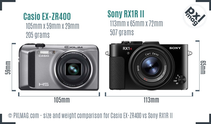 Casio EX-ZR400 vs Sony RX1R II size comparison Casio EX-ZR400 vs Sony RX1R II size comparison
