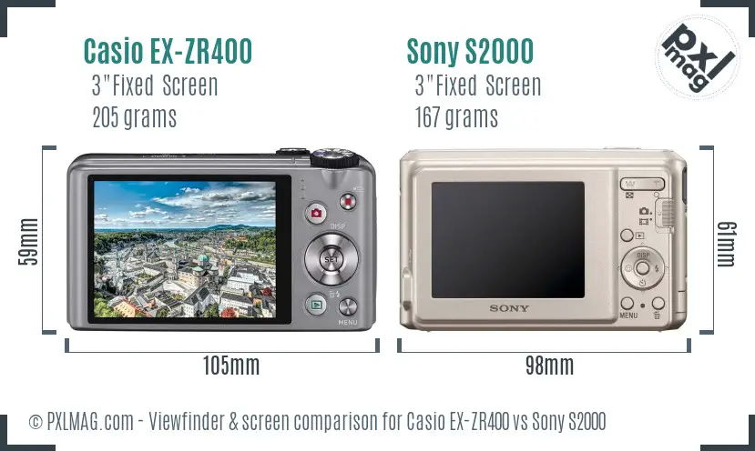 Casio EX-ZR400 vs Sony S2000 Screen and Viewfinder comparison