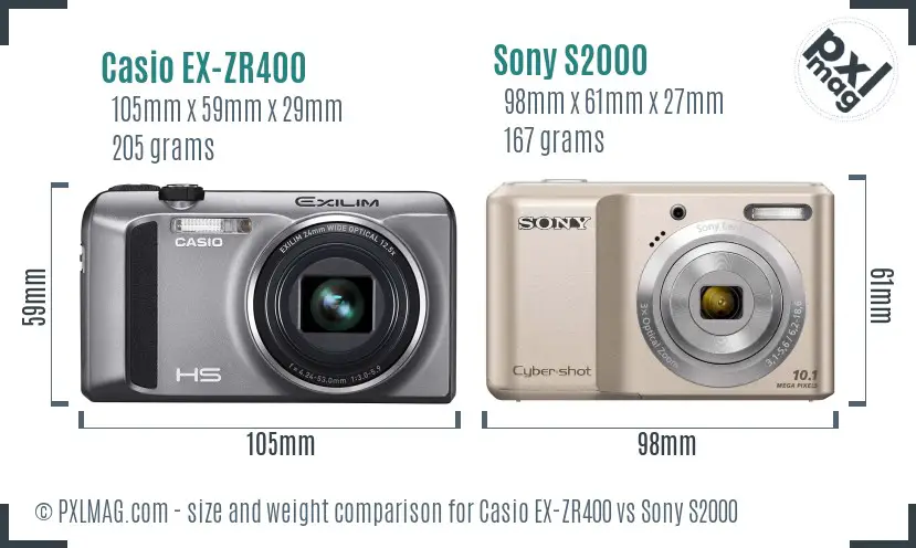 Casio EX-ZR400 vs Sony S2000 size comparison