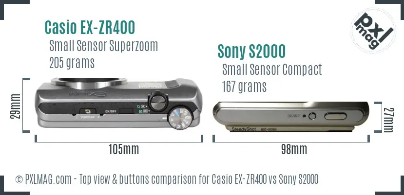 Casio EX-ZR400 vs Sony S2000 top view buttons comparison