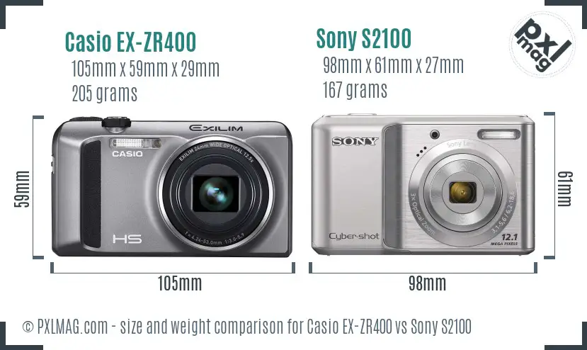 Casio EX-ZR400 vs Sony S2100 size comparison Casio EX-ZR400 vs Sony S2100 size comparison