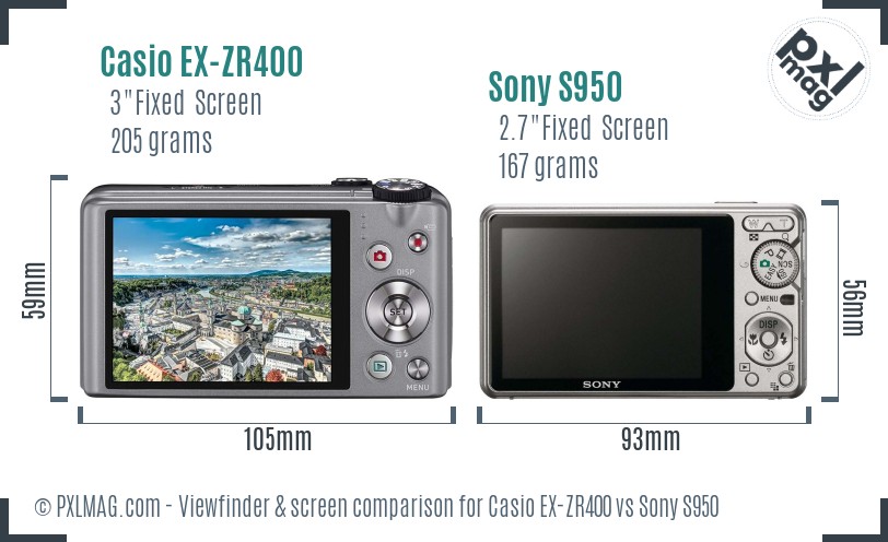 Casio EX-ZR400 vs Sony S950 Screen and Viewfinder comparison