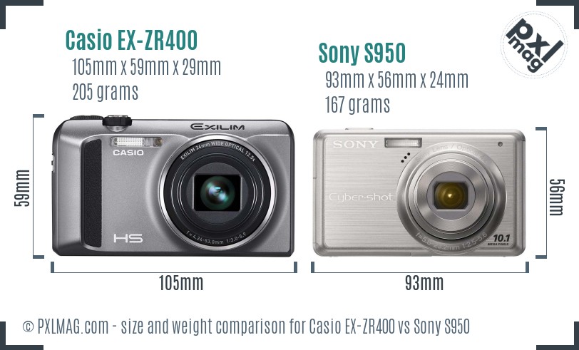 Casio EX-ZR400 vs Sony S950 size comparison