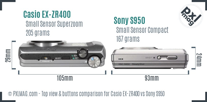 Casio EX-ZR400 vs Sony S950 top view buttons comparison