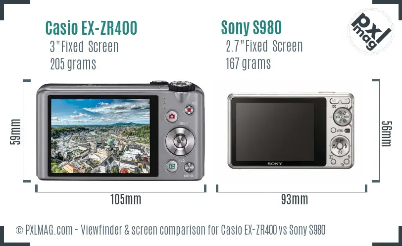 Casio EX-ZR400 vs Sony S980 Screen and Viewfinder comparison