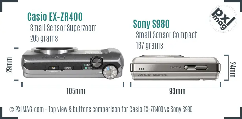 Casio EX-ZR400 vs Sony S980 top view buttons comparison