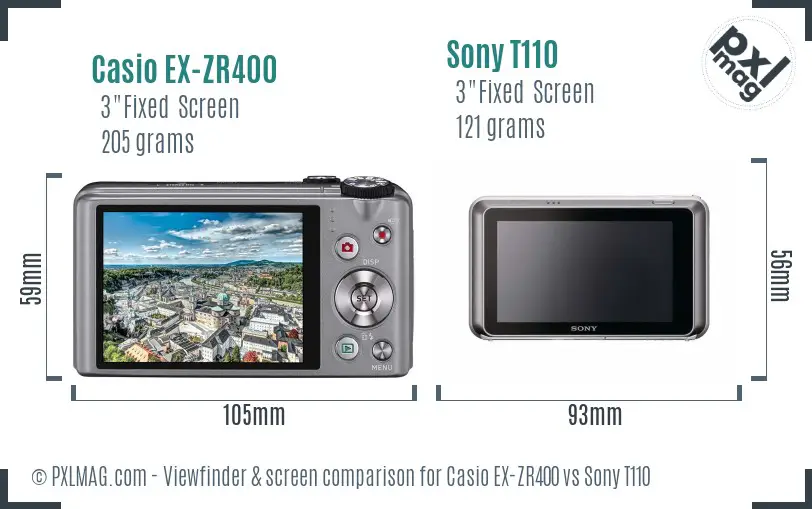 Casio EX-ZR400 vs Sony T110 Screen and Viewfinder comparison