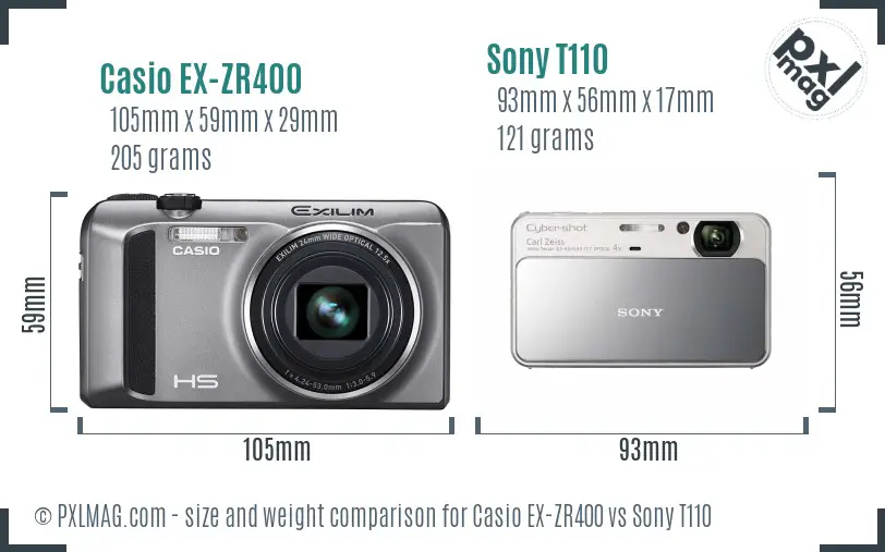 Casio EX-ZR400 vs Sony T110 size comparison