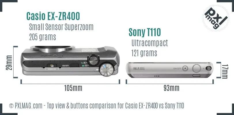 Casio EX-ZR400 vs Sony T110 top view buttons comparison