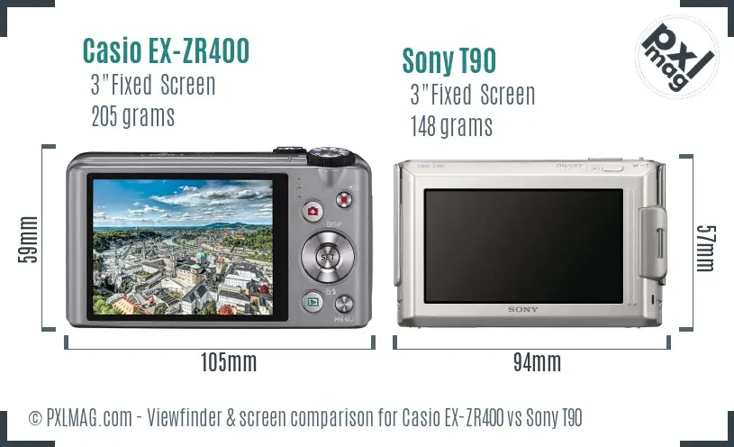 Casio EX-ZR400 vs Sony T90 Screen and Viewfinder comparison