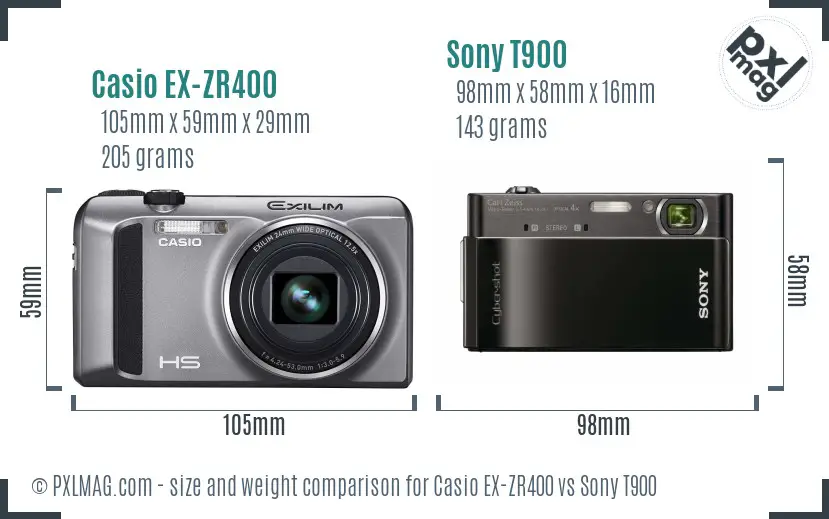 Casio EX-ZR400 vs Sony T900 size comparison Casio EX-ZR400 vs Sony T900 size comparison