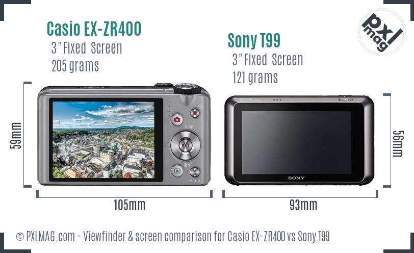 Casio EX-ZR400 vs Sony T99 Screen and Viewfinder comparison