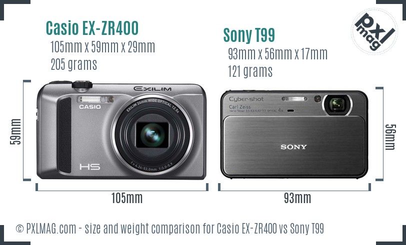 Casio EX-ZR400 vs Sony T99 size comparison