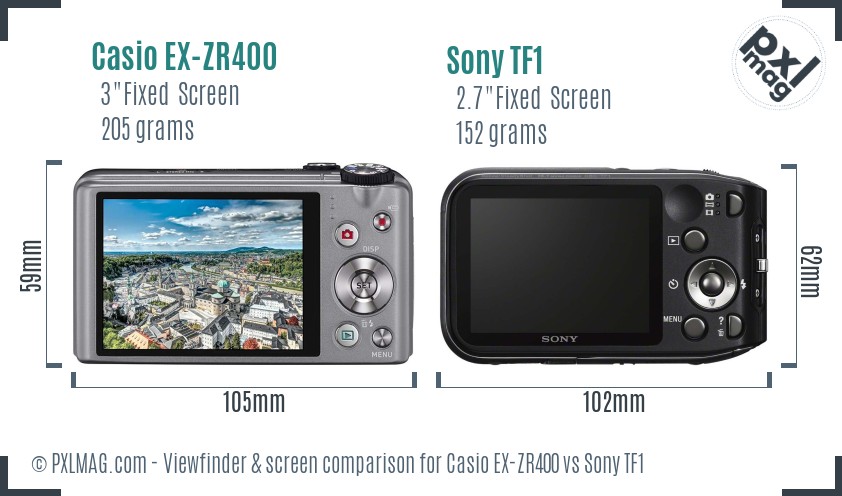 Casio EX-ZR400 vs Sony TF1 Screen and Viewfinder comparison