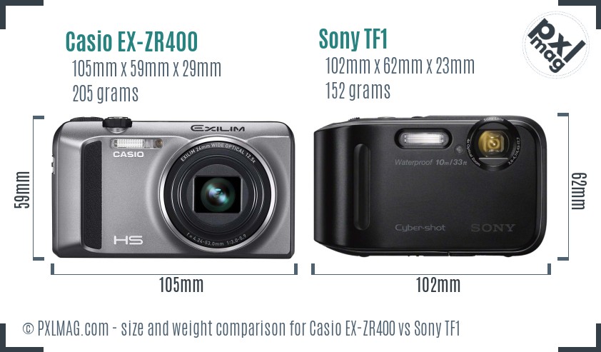 Casio EX-ZR400 vs Sony TF1 size comparison
