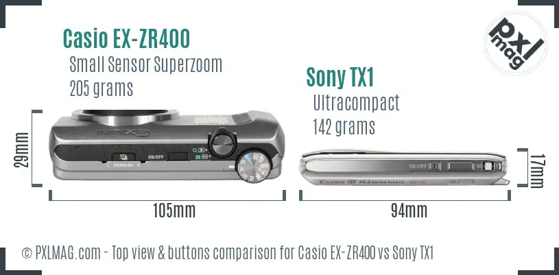 Casio EX-ZR400 vs Sony TX1 top view buttons comparison